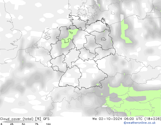 Cloud cover (total) GFS We 02.10.2024 06 UTC