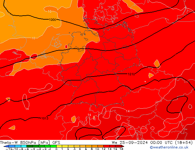 Theta-W 850hPa GFS mié 25.09.2024 00 UTC