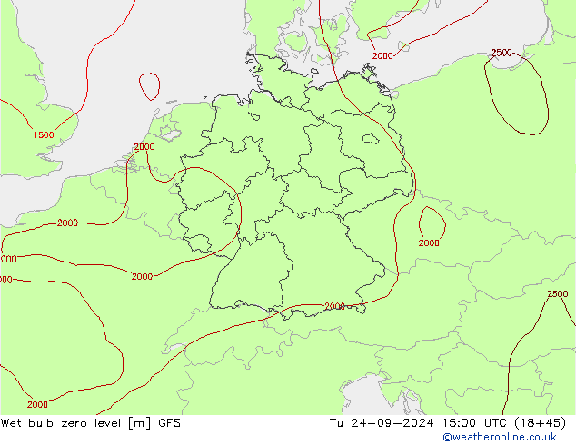 Wet bulb zero level GFS  24.09.2024 15 UTC