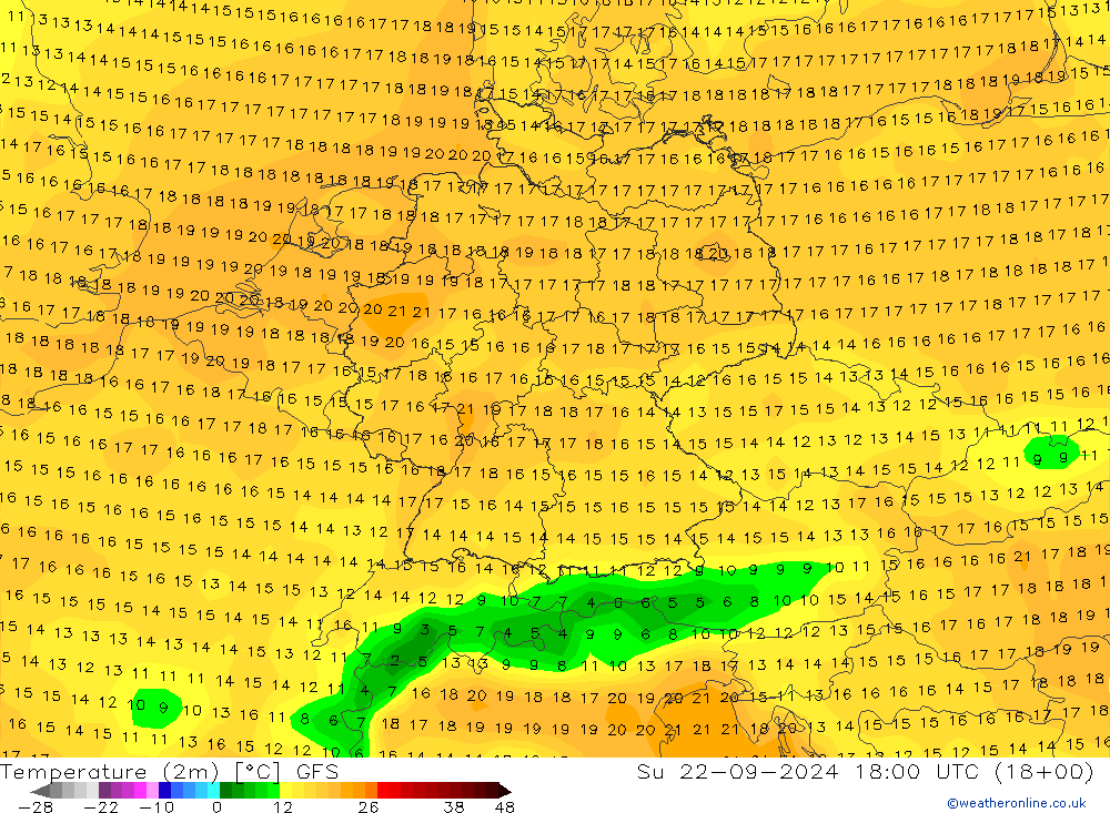 Temperature (2m) GFS Ne 22.09.2024 18 UTC