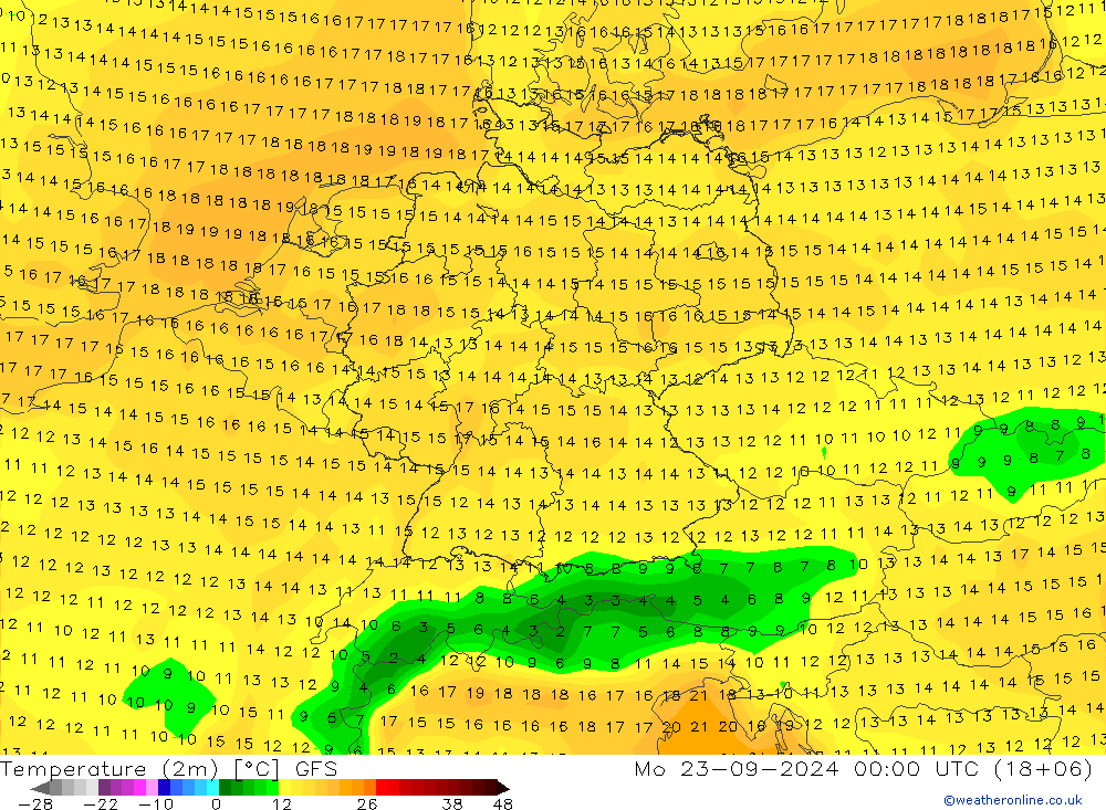 Temperatura (2m) GFS lun 23.09.2024 00 UTC