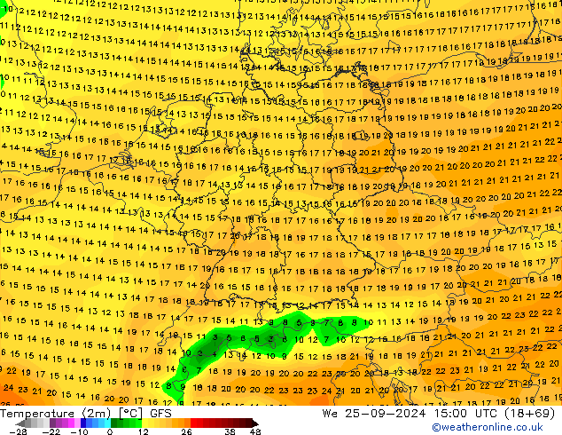 Temperature (2m) GFS We 25.09.2024 15 UTC