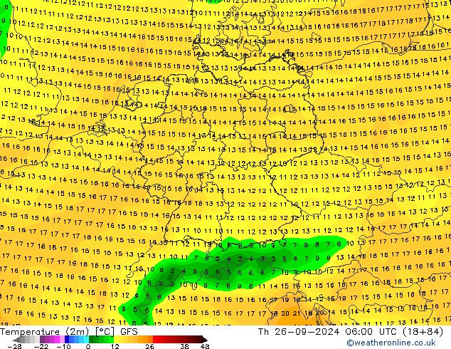 Temperatuurkaart (2m) GFS do 26.09.2024 06 UTC