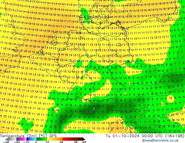 Temperature (2m) GFS Tu 01.10.2024 00 UTC