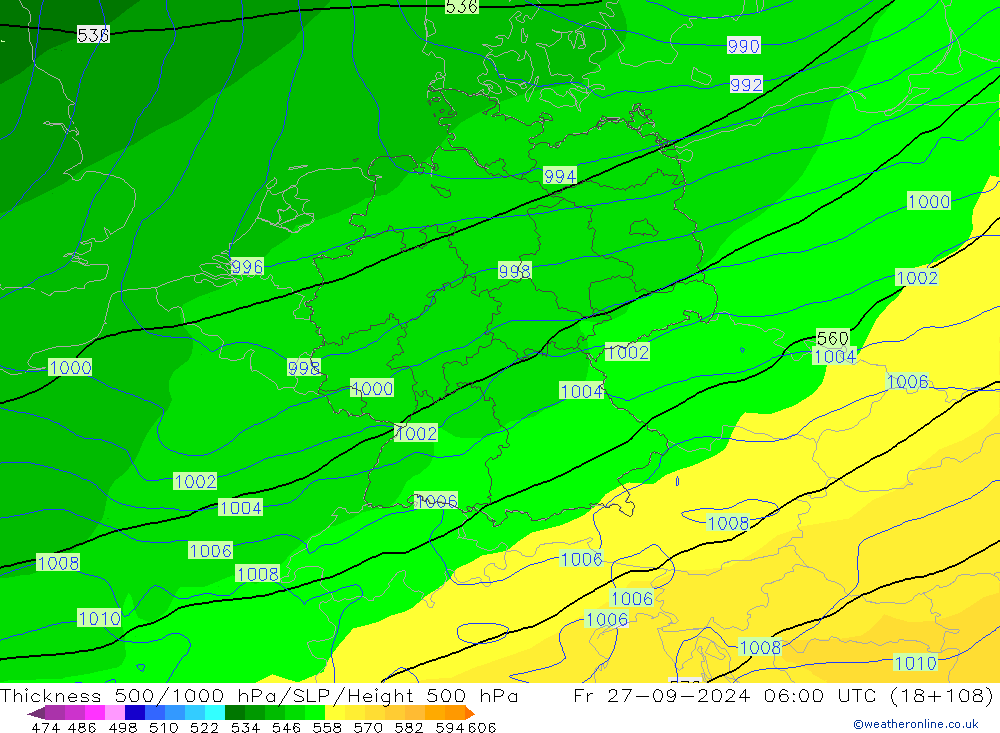 Thck 500-1000hPa GFS ven 27.09.2024 06 UTC