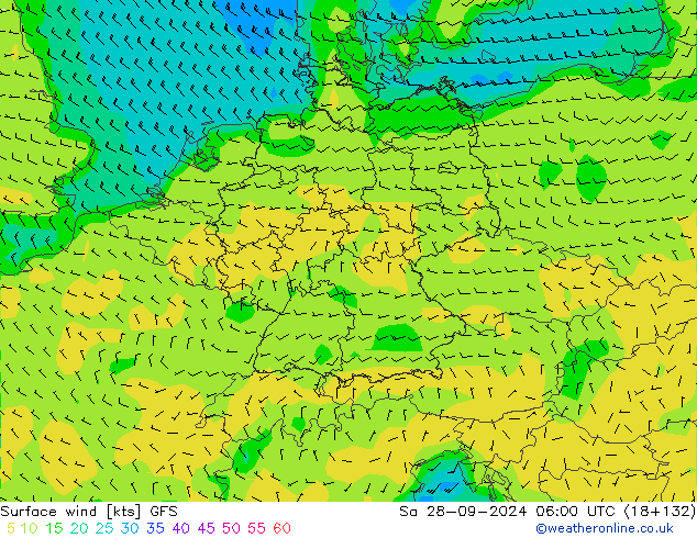 Viento 10 m GFS sáb 28.09.2024 06 UTC