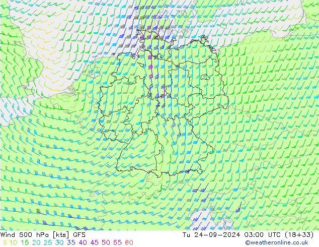 wiatr 500 hPa GFS wto. 24.09.2024 03 UTC