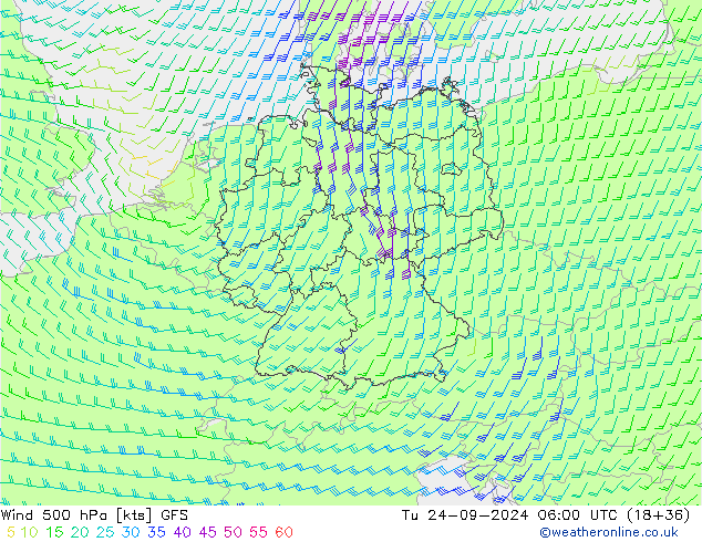 Wind 500 hPa GFS Di 24.09.2024 06 UTC