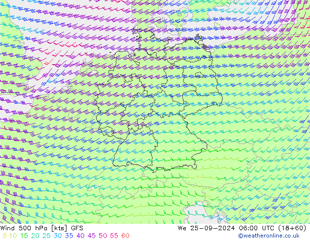 Vento 500 hPa GFS mer 25.09.2024 06 UTC