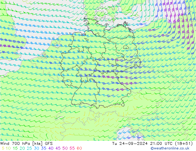 Vent 700 hPa GFS mar 24.09.2024 21 UTC