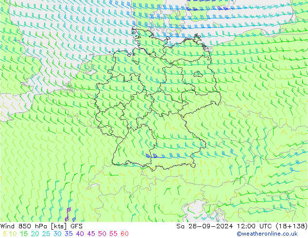 Wind 850 hPa GFS za 28.09.2024 12 UTC