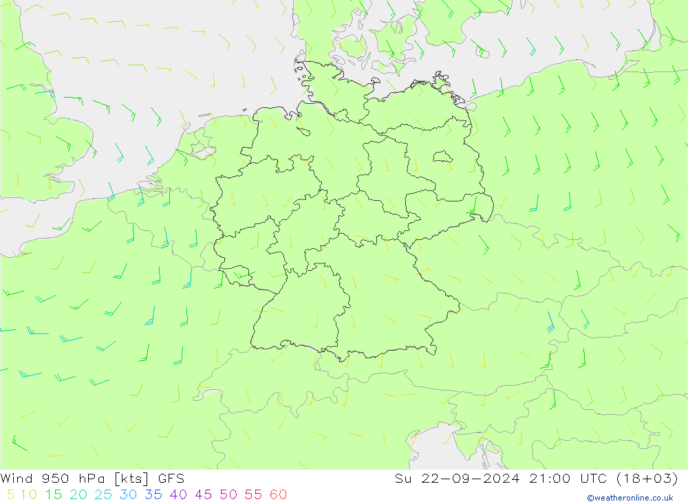 Vento 950 hPa GFS dom 22.09.2024 21 UTC