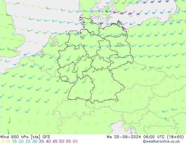 Wind 950 hPa GFS St 25.09.2024 06 UTC