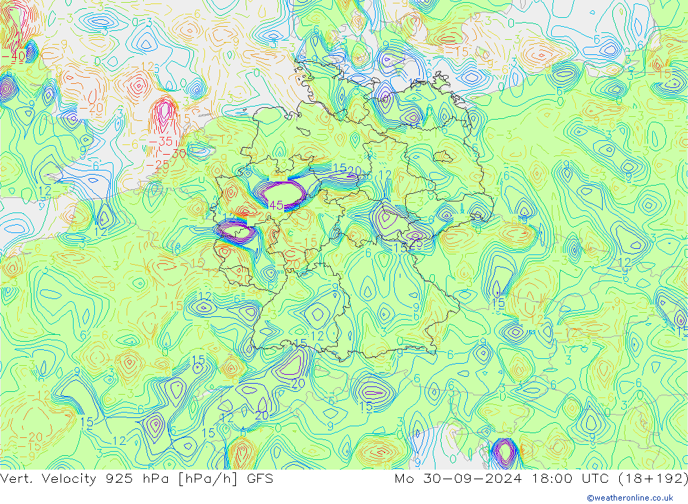 Vert. Velocity 925 hPa GFS Mo 30.09.2024 18 UTC