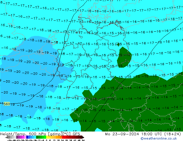 Z500/Yağmur (+YB)/Z850 GFS Pzt 23.09.2024 18 UTC