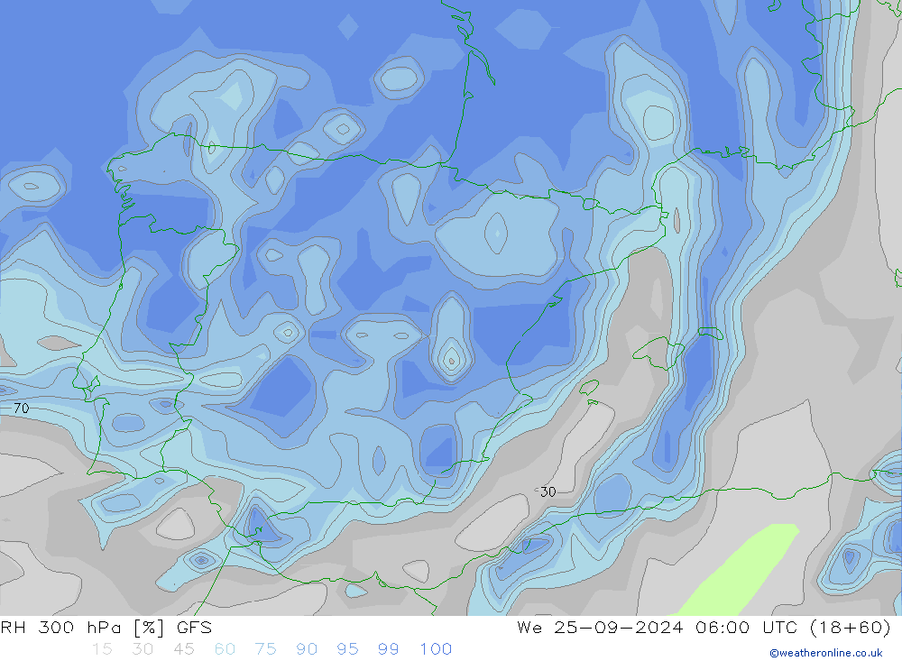 300 hPa Nispi Nem GFS Çar 25.09.2024 06 UTC