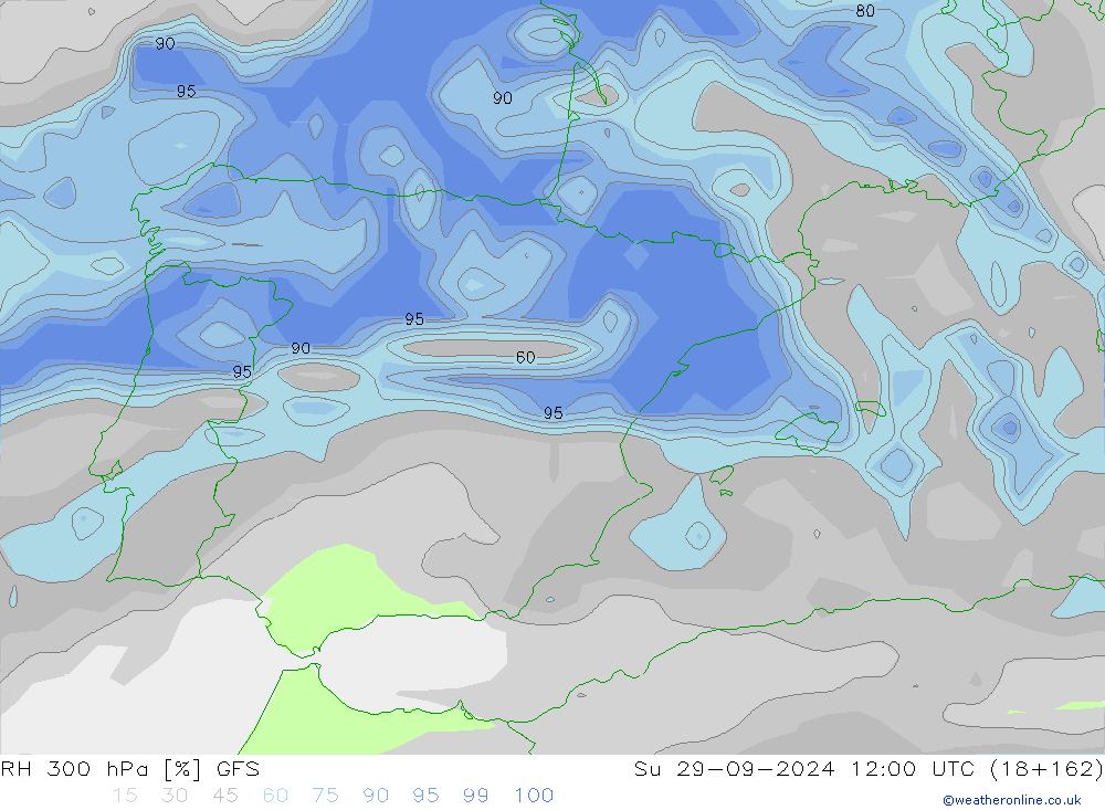 RH 300 hPa GFS  29.09.2024 12 UTC