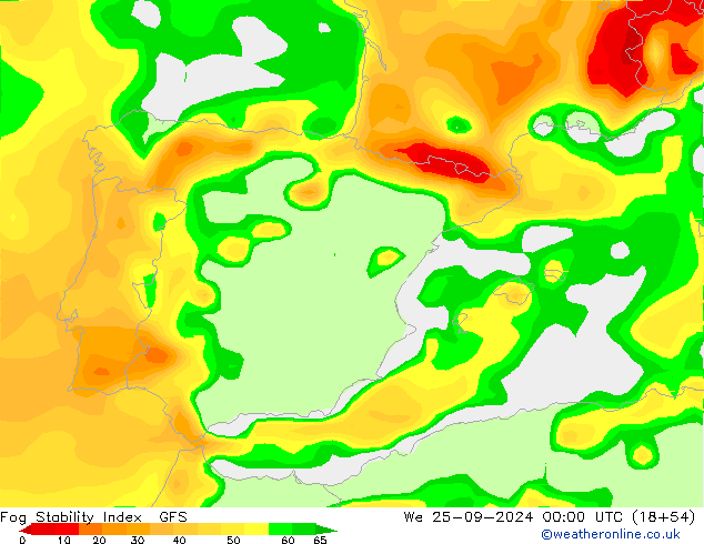 Fog Stability Index GFS mié 25.09.2024 00 UTC