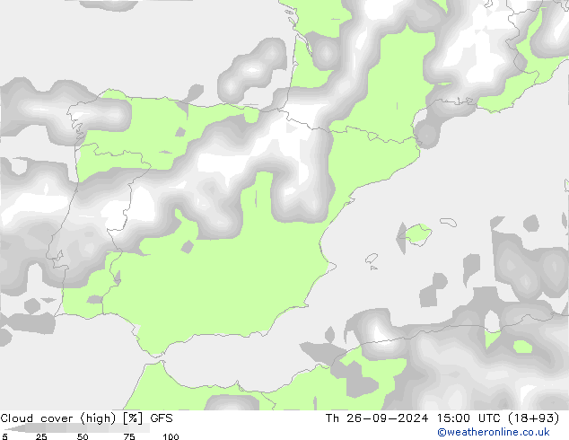 Cloud cover (high) GFS Th 26.09.2024 15 UTC