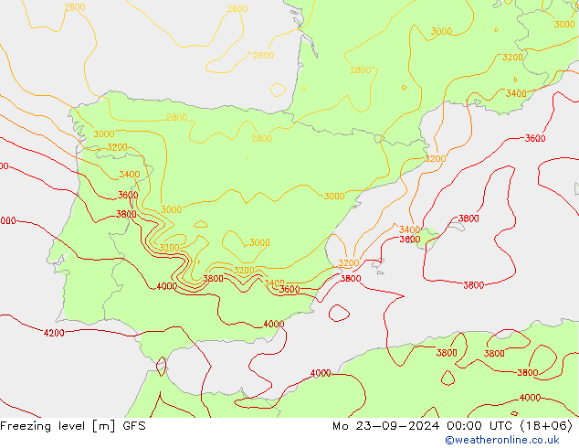 Freezing level GFS Mo 23.09.2024 00 UTC