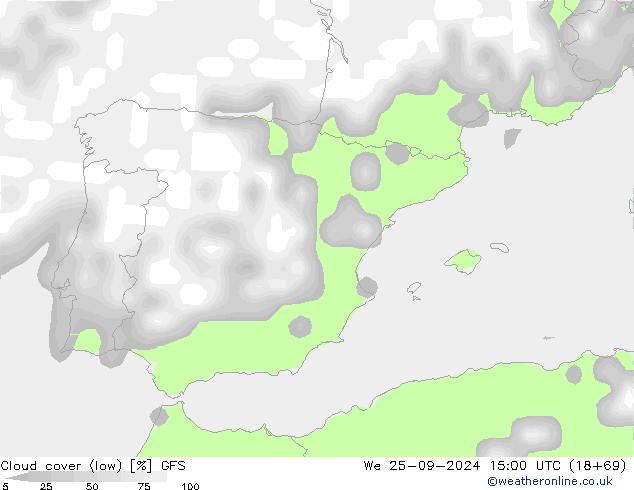 Nubes bajas GFS mié 25.09.2024 15 UTC