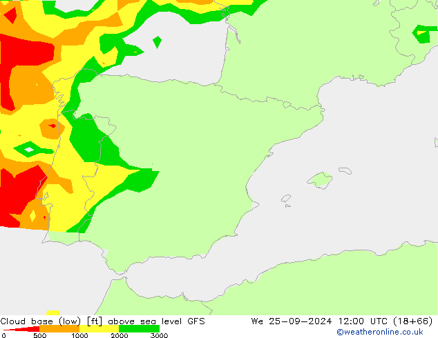 Cloud base (low) GFS We 25.09.2024 12 UTC