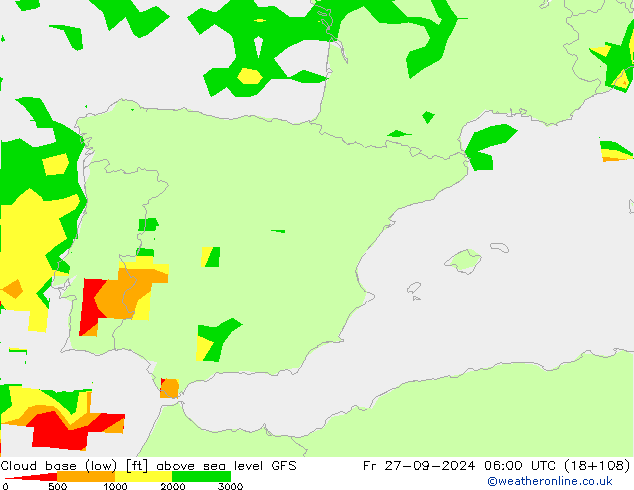 Cloud base (low) GFS ven 27.09.2024 06 UTC