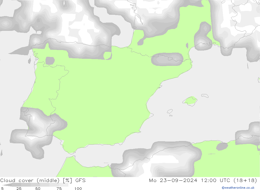 облака (средний) GFS пн 23.09.2024 12 UTC