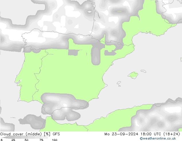 облака (средний) GFS пн 23.09.2024 18 UTC