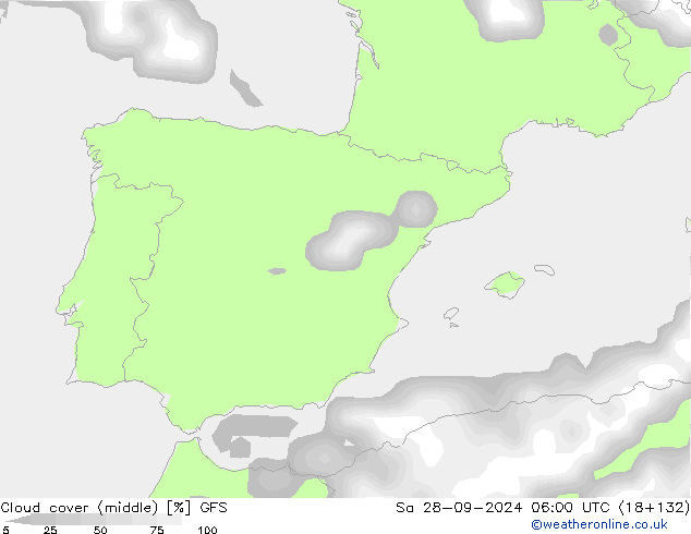 Cloud cover (middle) GFS Sa 28.09.2024 06 UTC