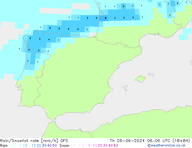 Rain/Snowfall rate GFS Th 26.09.2024 06 UTC