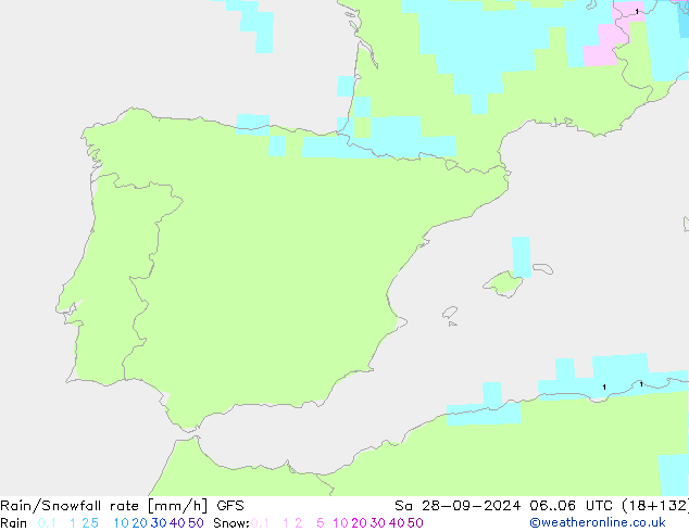 Rain/Snowfall rate GFS Sa 28.09.2024 06 UTC