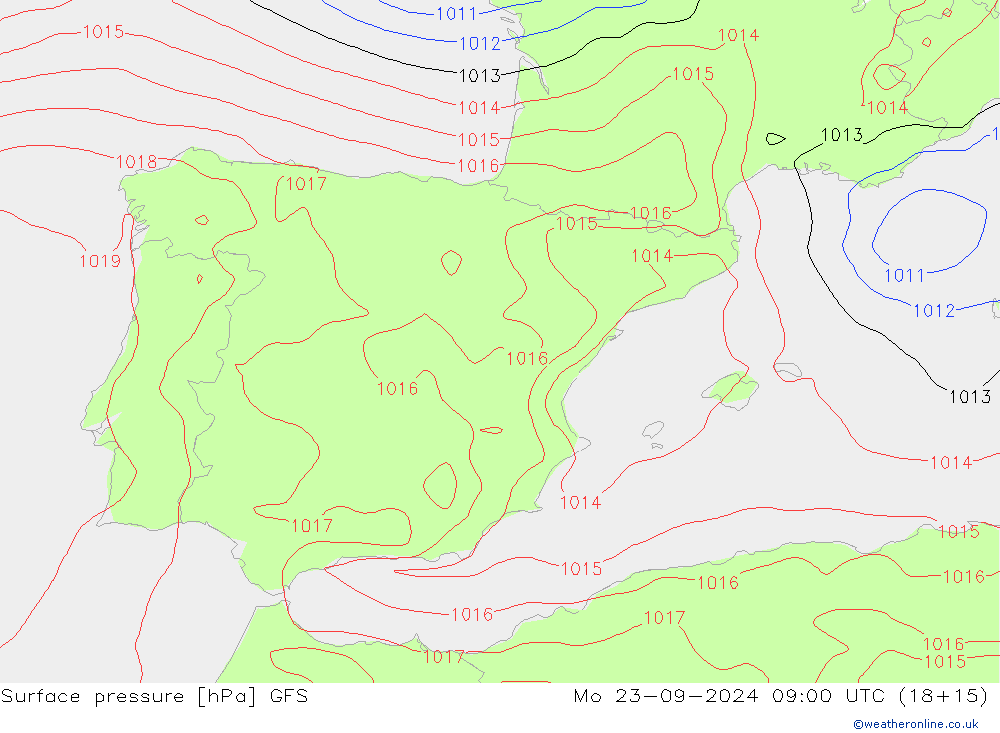 Surface pressure GFS Mo 23.09.2024 09 UTC