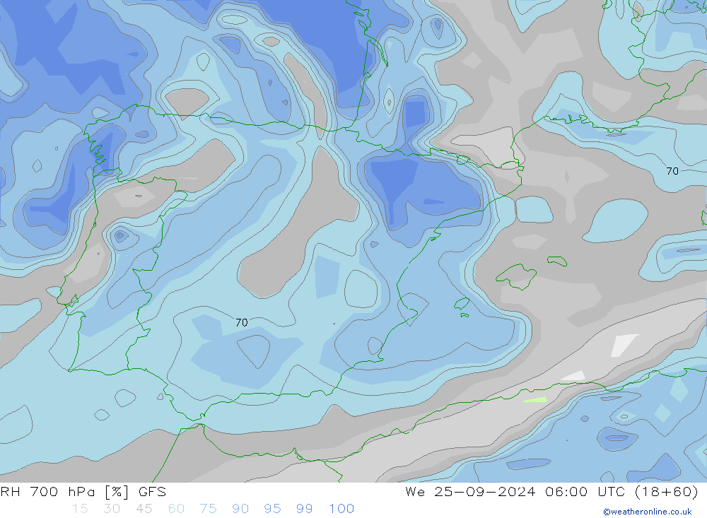 RH 700 hPa GFS  25.09.2024 06 UTC