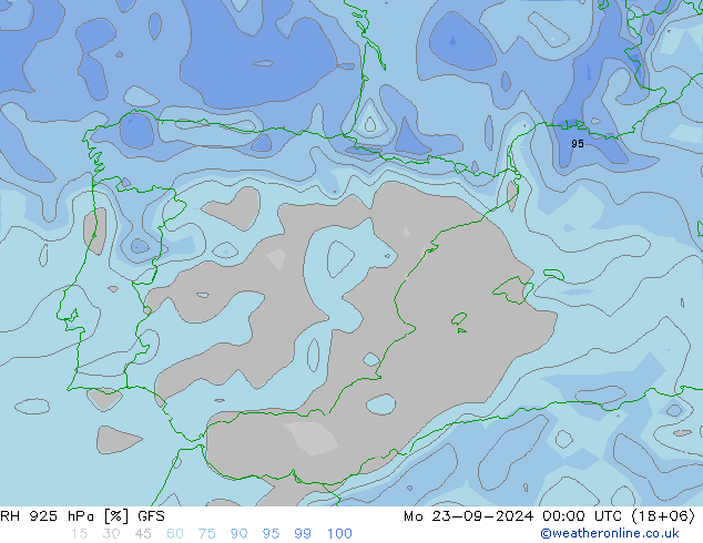 925 hPa Nispi Nem GFS Pzt 23.09.2024 00 UTC