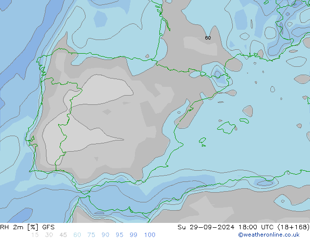 RH 2m GFS Su 29.09.2024 18 UTC