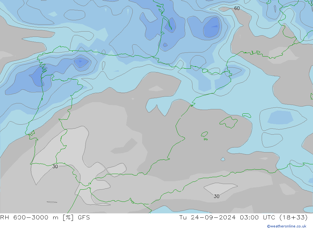 RH 600-3000 m GFS Tu 24.09.2024 03 UTC