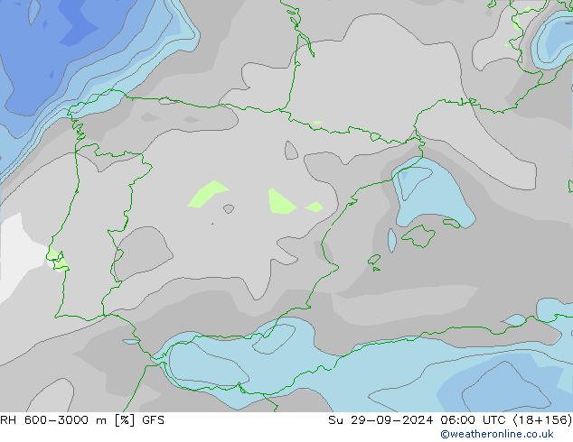 RH 600-3000 m GFS  29.09.2024 06 UTC