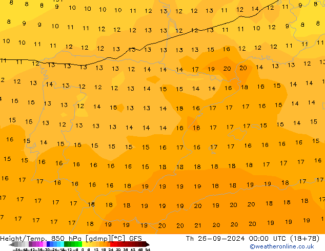 Height/Temp. 850 hPa GFS  26.09.2024 00 UTC