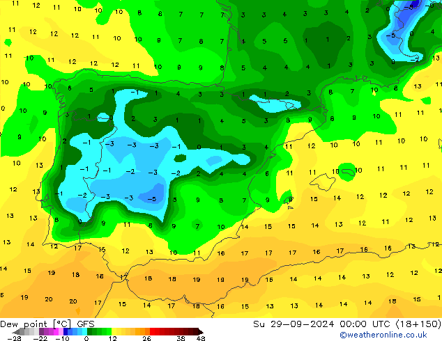 Dauwpunt GFS zo 29.09.2024 00 UTC