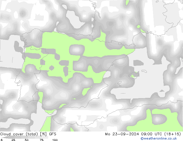 Bewolking (Totaal) GFS ma 23.09.2024 09 UTC