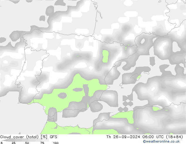 Nubes (total) GFS jue 26.09.2024 06 UTC