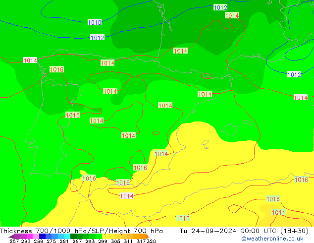 Thck 700-1000 hPa GFS mar 24.09.2024 00 UTC