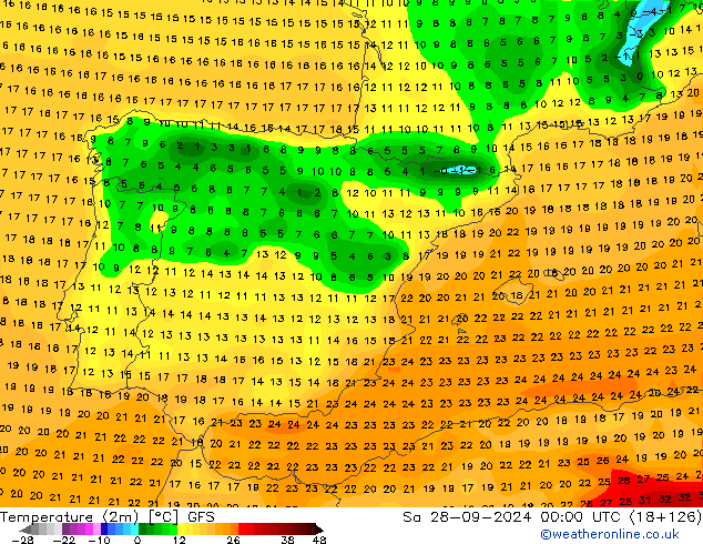 Temperature (2m) GFS Sa 28.09.2024 00 UTC