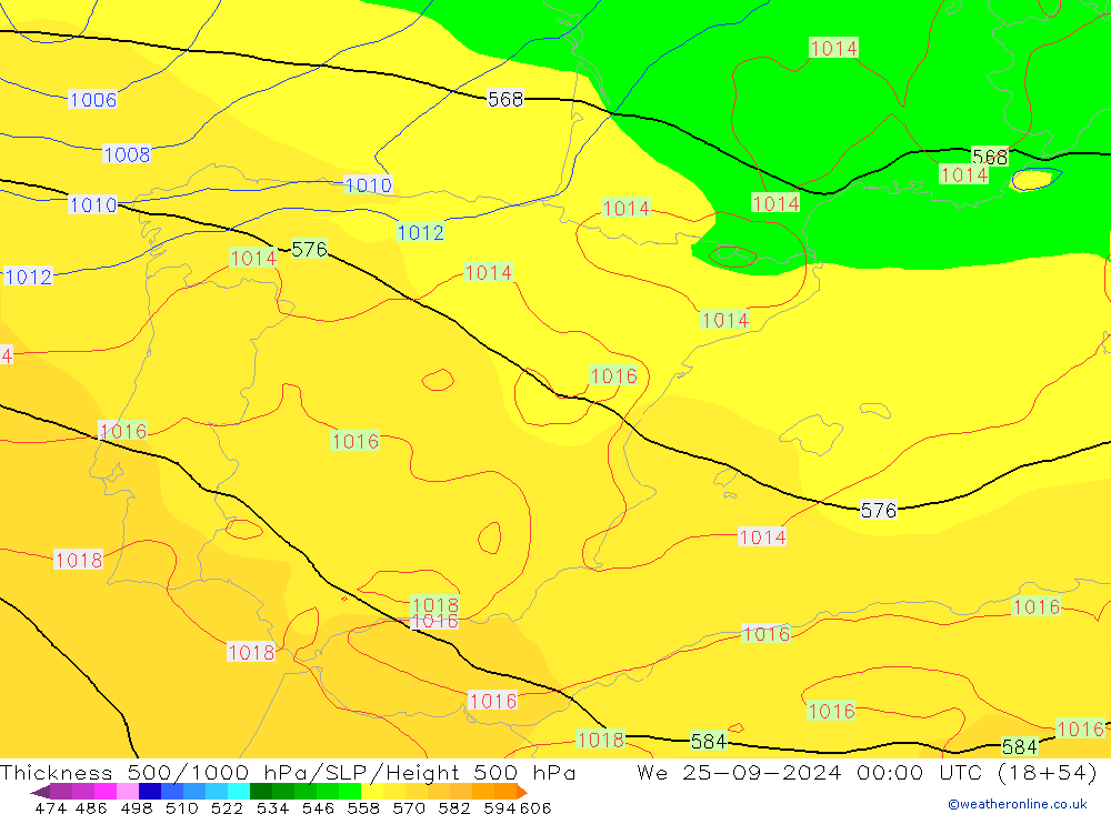 Thck 500-1000hPa GFS We 25.09.2024 00 UTC