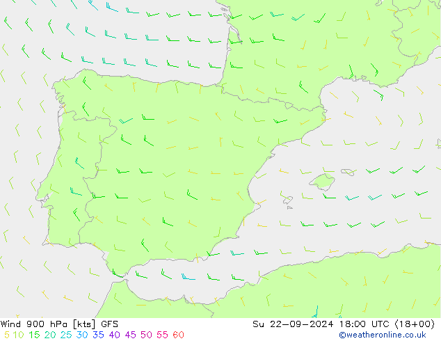 Wind 900 hPa GFS Ne 22.09.2024 18 UTC