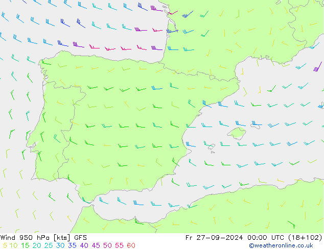 Wind 950 hPa GFS Fr 27.09.2024 00 UTC