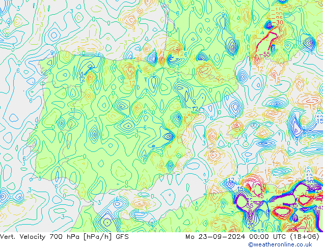 Vert. Velocity 700 hPa GFS lun 23.09.2024 00 UTC