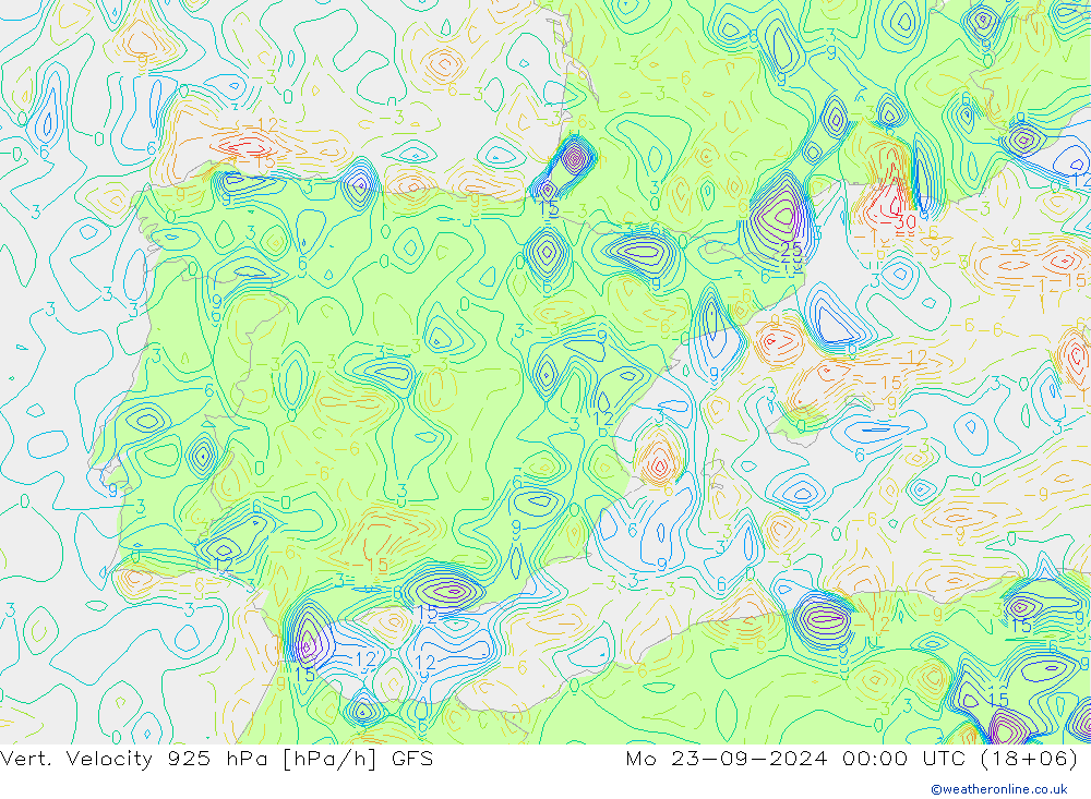 Vert. Velocity 925 hPa GFS lun 23.09.2024 00 UTC