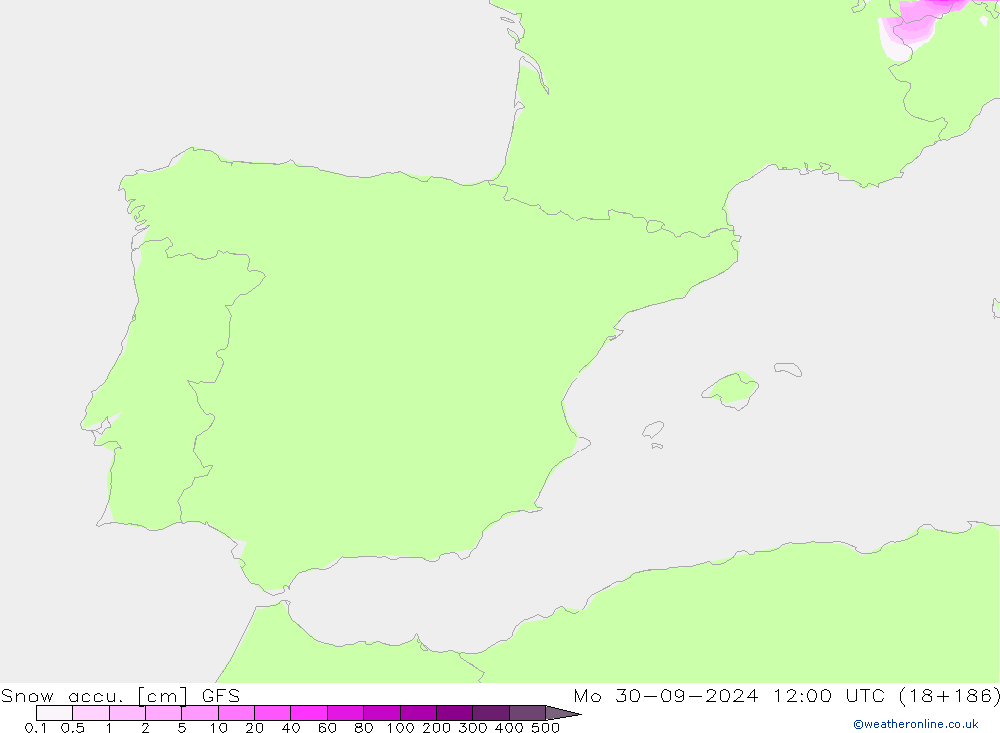 Snow accu. GFS Mo 30.09.2024 12 UTC